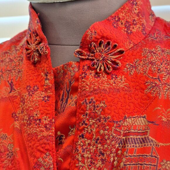 VINTAGE Peony Brand Red Kimono Womens Size 38 Frog Button Shanghai China - Picture 8 of 12